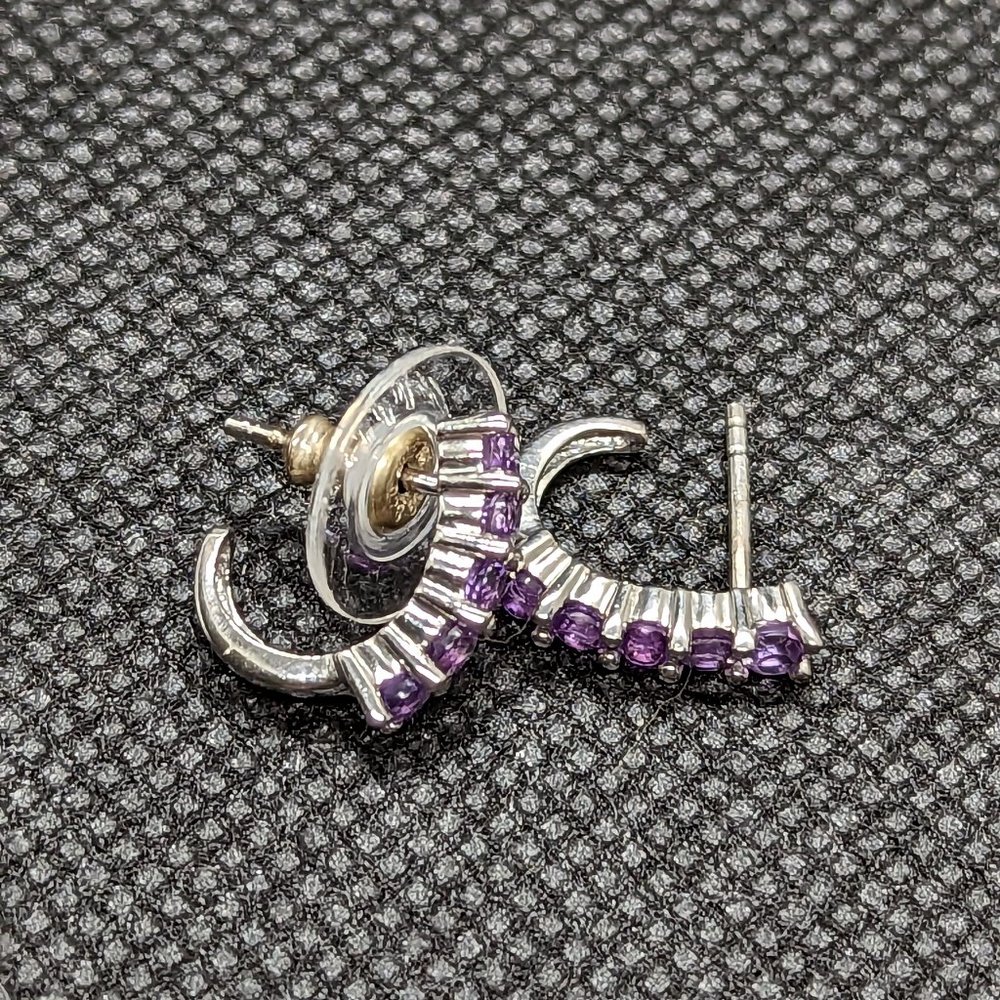Amethyst and Sterling Half Hoops